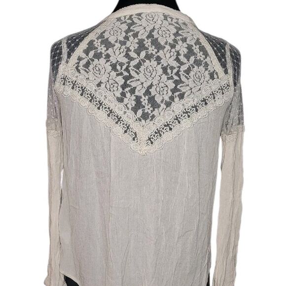 AE Ivory Peasant Top XS Boho Crochet Lace Fairycore Romantic Blouse - Picture 4 of 8